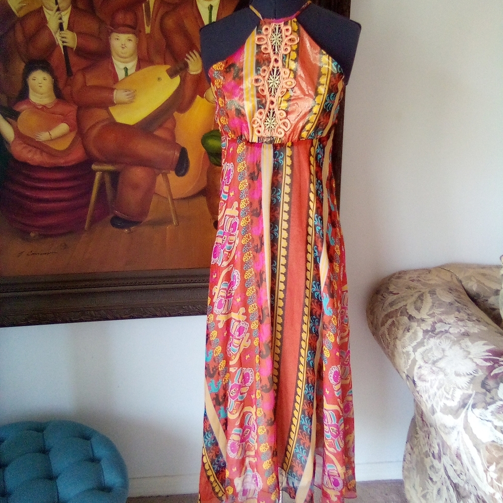 Free People Tricia Fix BoHo Hippie 💯% Silk Dress